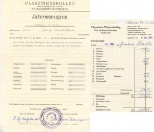 ClaretinerRechnung1964Zeugnis1965